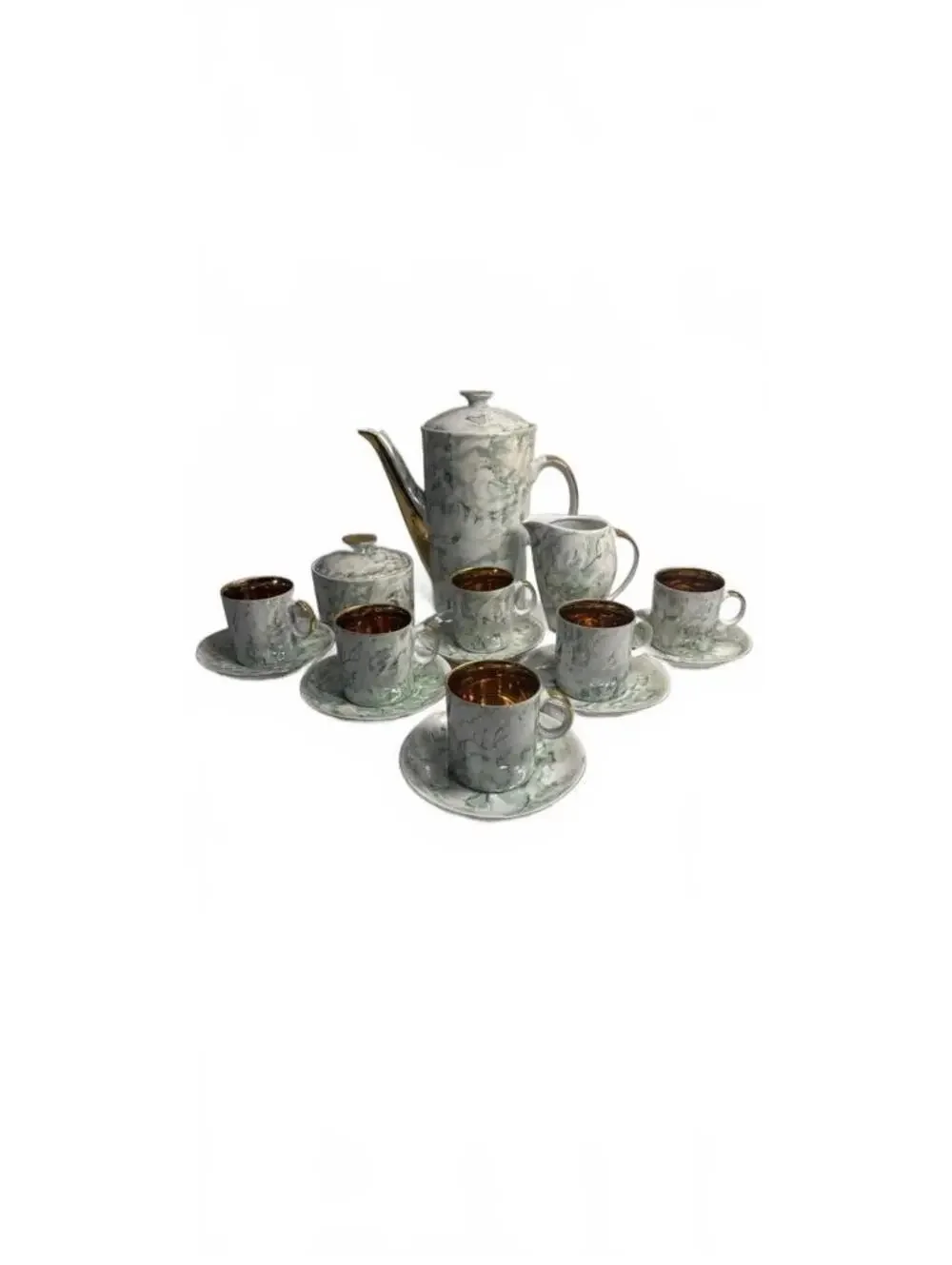 Vintage Wawel Poland Gold Taupe Beige Marble China Tea Set
